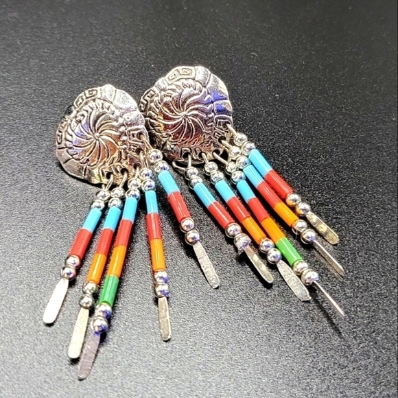 Vintage Southwest Dangle Bead Earrings - Picture 1 of 7